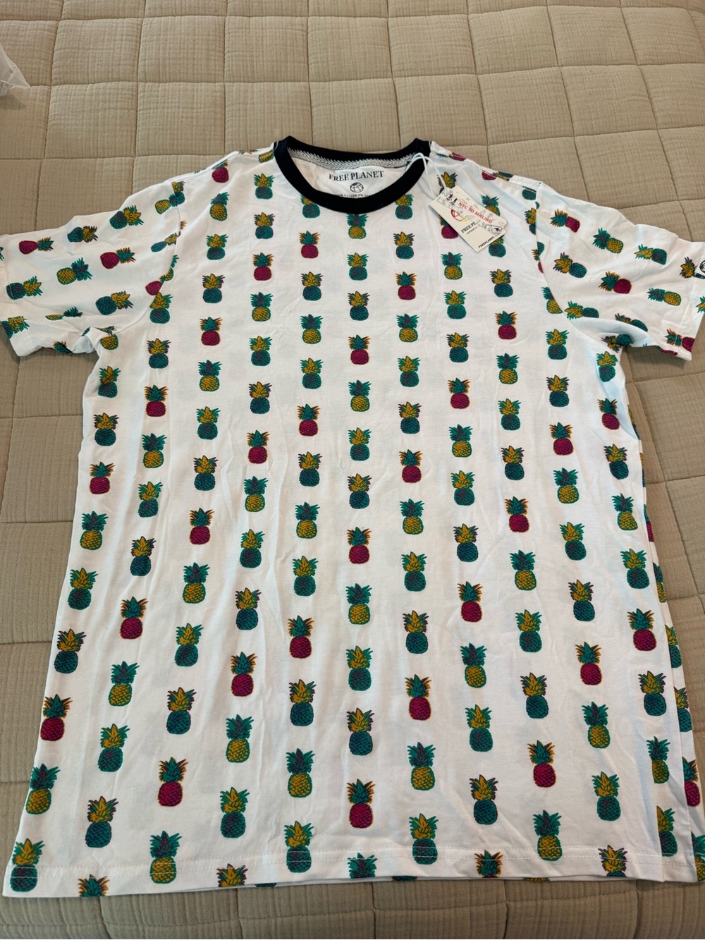 Free Planet White Short Sleeve Tee with Pineapple Print